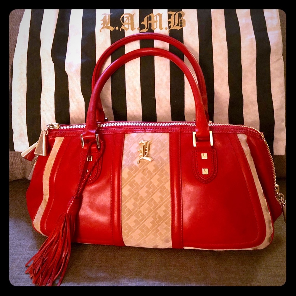 L.A.M.B. Large Esquival Satchel Shoulder Bag Red